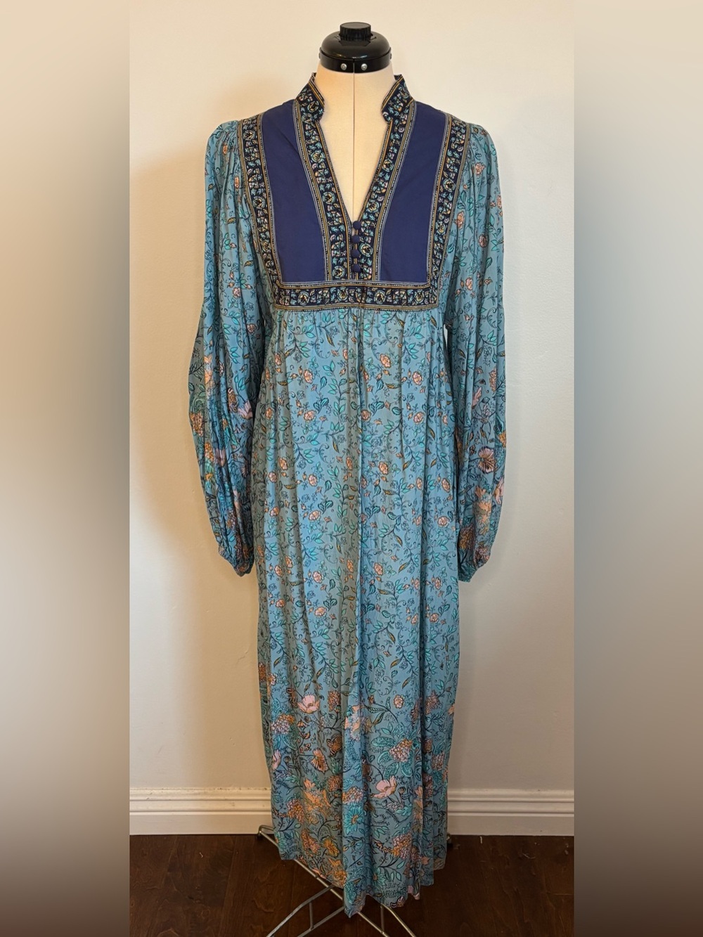 Billabong x ELLE The Elle Dress in Hawaii Blue, Multi Floral Puff Sleeve Maxi, M